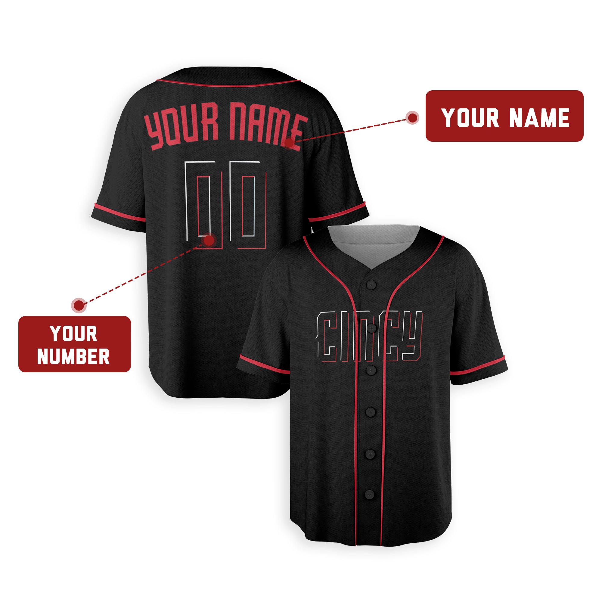 Personalized Cincinnati Fan Black Baseball Jersey – Cincy Printed Custom Name & Number