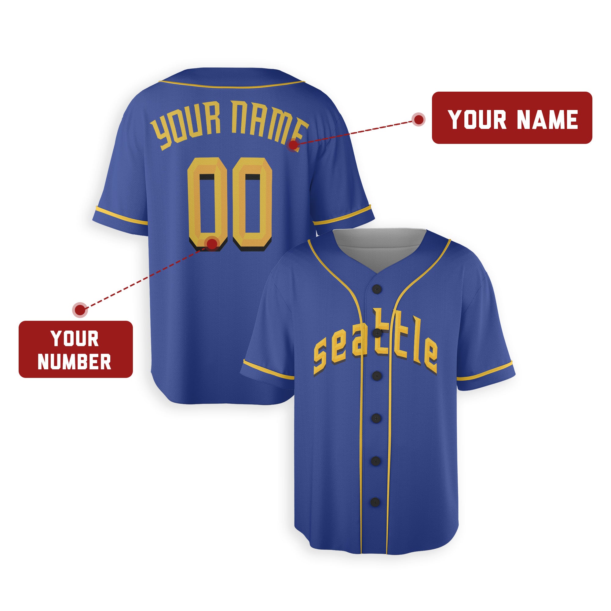 Personalized Seattle Fan Blue Baseball Jersey – Seattle Printed City Style Custom Name & Number