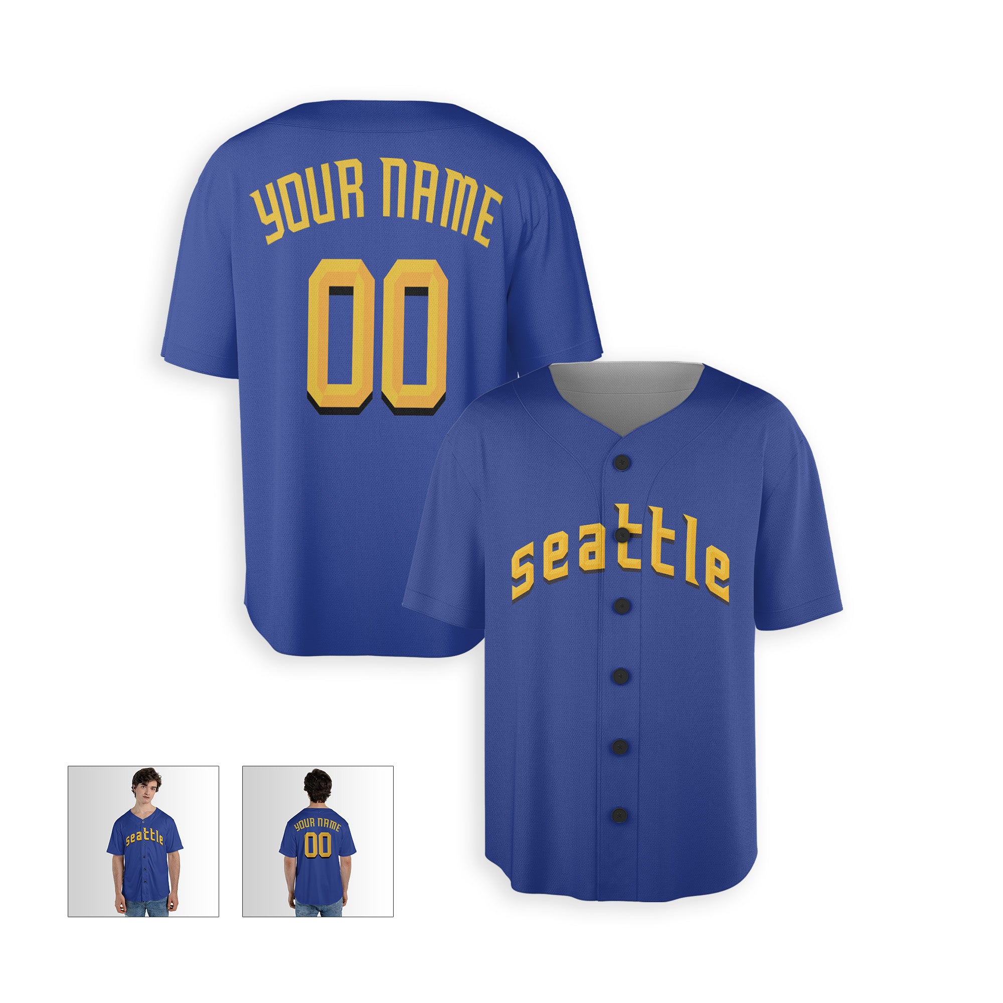 Personalized Seattle Fan Blue Baseball Jersey – Seattle Printed City Style Custom Name & Number