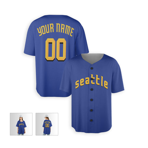 Personalized Seattle Fan Blue Baseball Jersey – Seattle Printed City Style Custom Name & Number