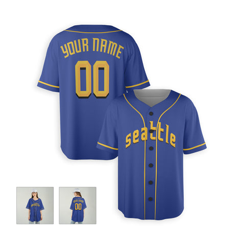 Personalized Seattle Fan Blue Baseball Jersey – Seattle Printed City Style Custom Name & Number