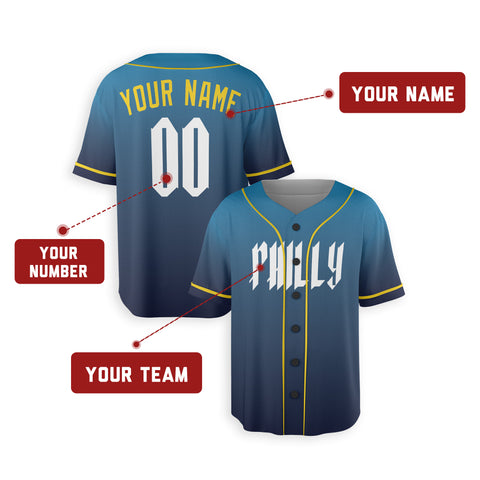 Personalized Philadelphia Fan Blue Baseball Jersey – Philly Printed City Style Custom Name & Number