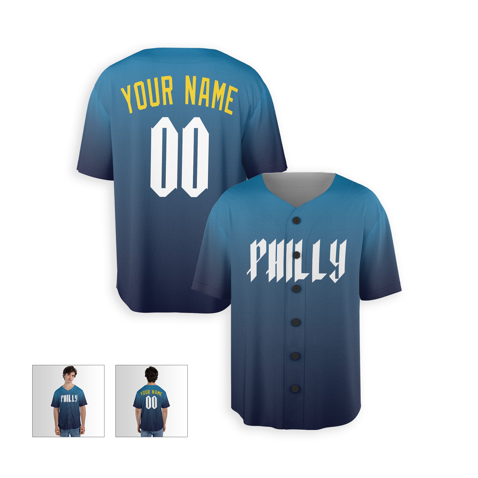 Personalized Philadelphia Fan Blue Baseball Jersey – Philly Printed City Style Custom Name & Number