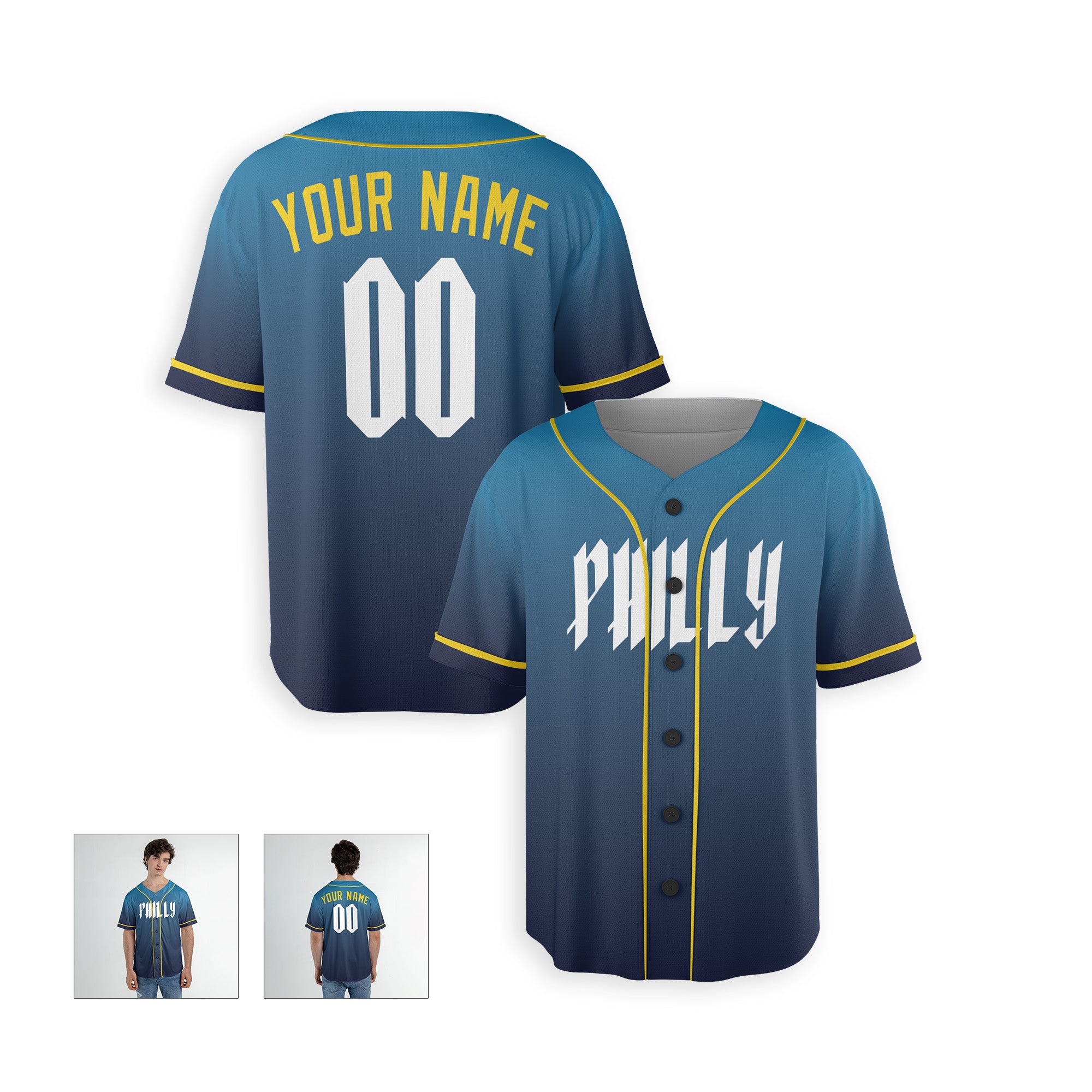 Personalized Philadelphia Fan Blue Baseball Jersey – Philly Printed City Style Custom Name & Number