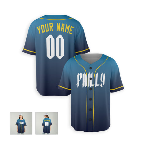 Personalized Philadelphia Fan Blue Baseball Jersey – Philly Printed City Style Custom Name & Number