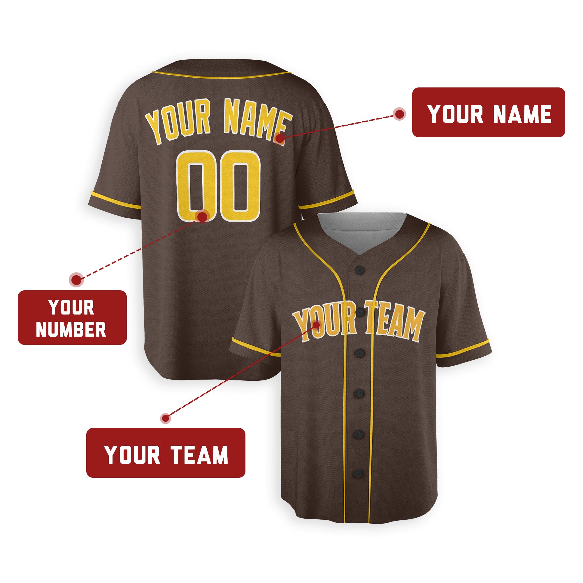 Personalized San Diego Fan Brown Baseball Jersey – Alternate Custom Name & Number