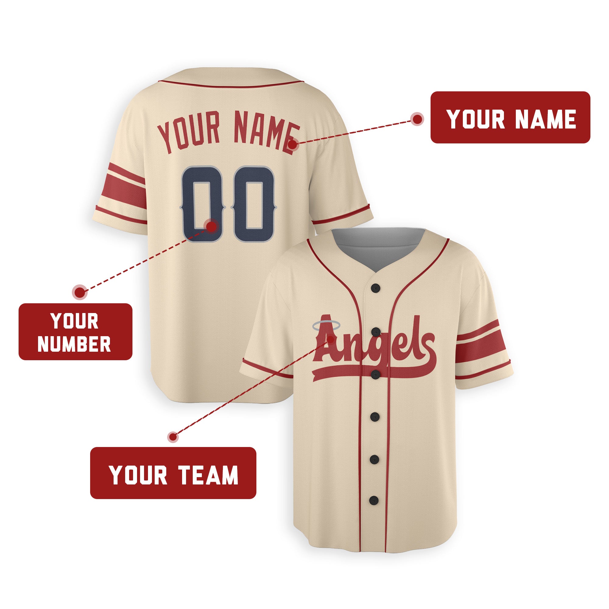 Personalized Los Angeles Fan Cream Baseball Jersey – Angles Printed City Style Custom Name & Number