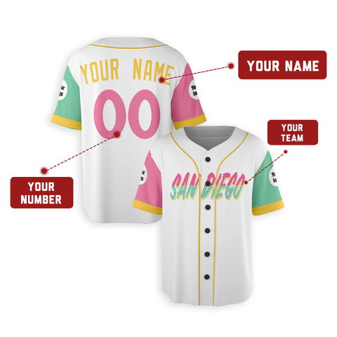 Personalized San Diego Fan White Baseball Jersey – City Style San Diego Printed Custom Name & Number
