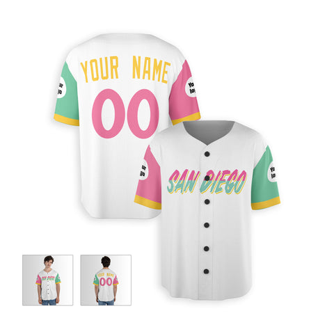 Personalized San Diego Fan White Baseball Jersey – City Style San Diego Printed Custom Name & Number