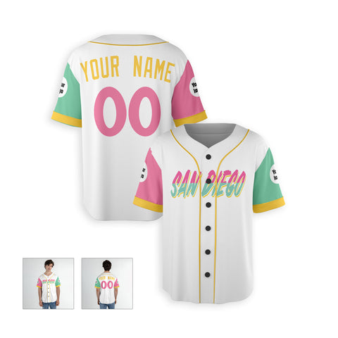 Personalized San Diego Fan White Baseball Jersey – City Style San Diego Printed Custom Name & Number