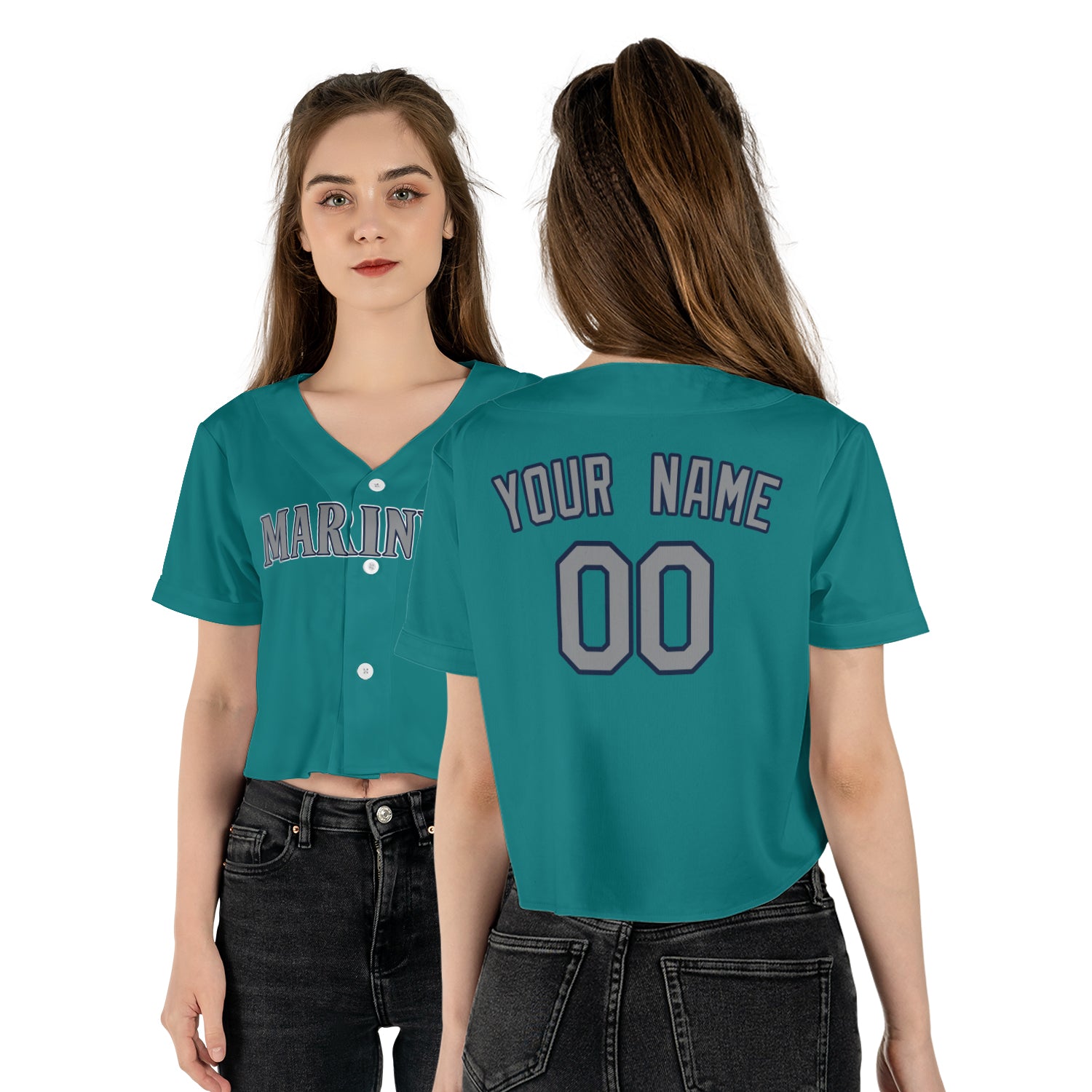 Personalized Seattle Fan Aqua Green Crop Top Baseball Jersey – Home Style Custom Name & Number