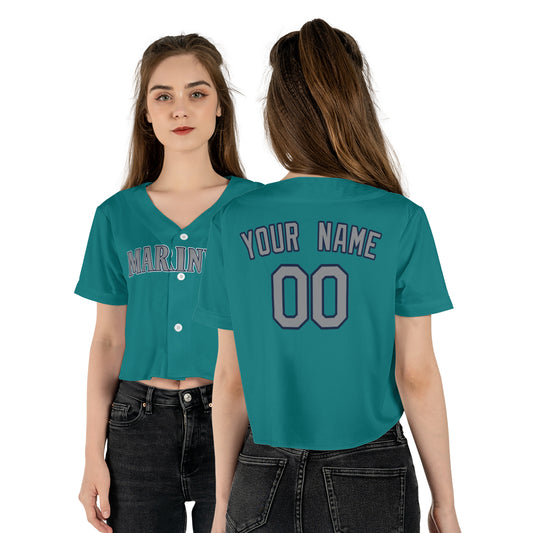 Personalized Seattle Fan Aqua Green Crop Top Baseball Jersey – Home Style Custom Name & Number