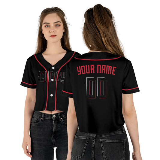 Personalized Cincinnati Fan Black Crop Top Baseball Jersey – Cincy Printed Home Style Custom Name & Number