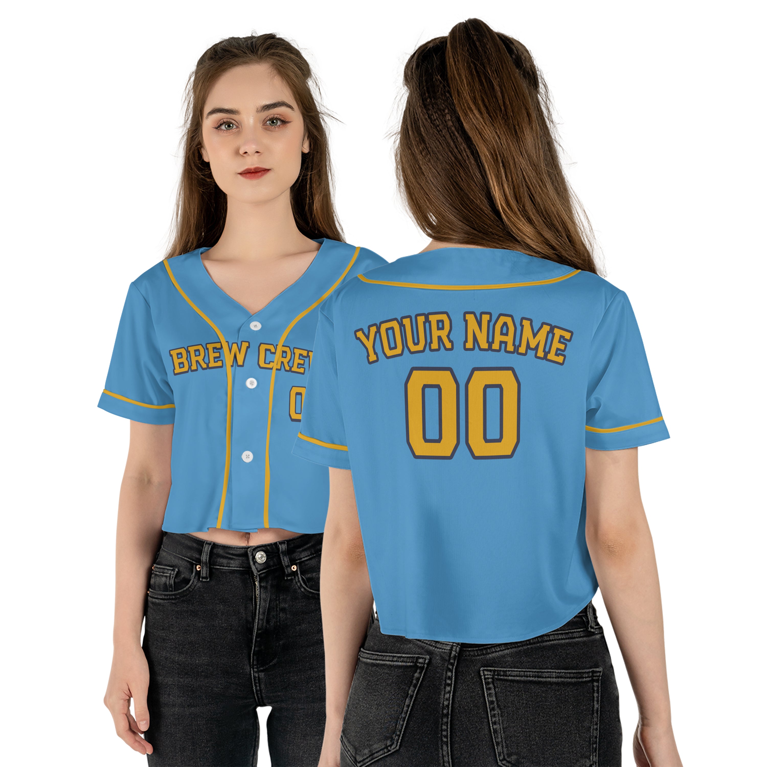 Personalized Milwaukee Fan Sky Blue Crop Top Baseball Jersey – Home Style Custom Name & Number