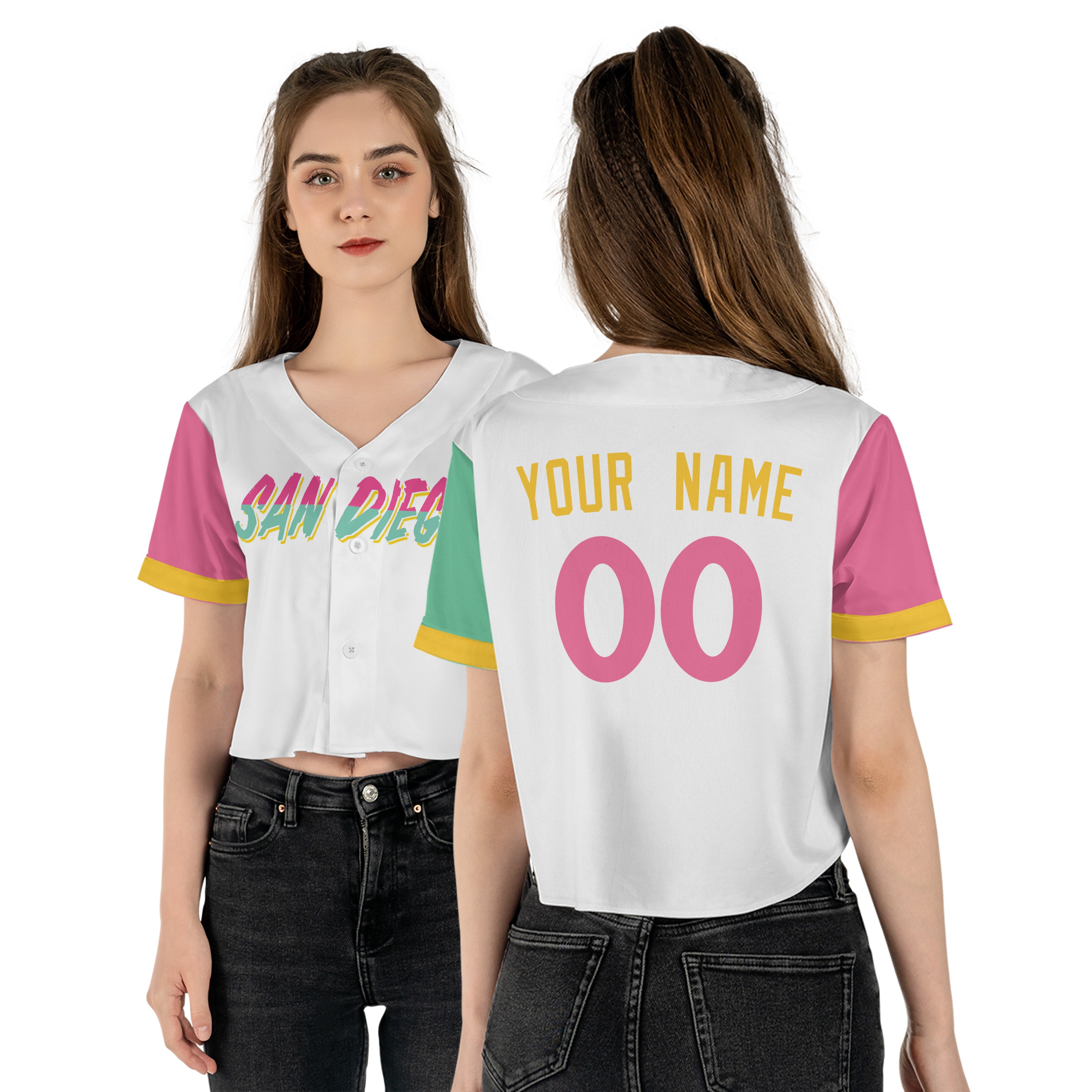 Personalized San Diego Fan White Crop Top Baseball Jersey – San Diego Printed Home Style Custom Name & Number