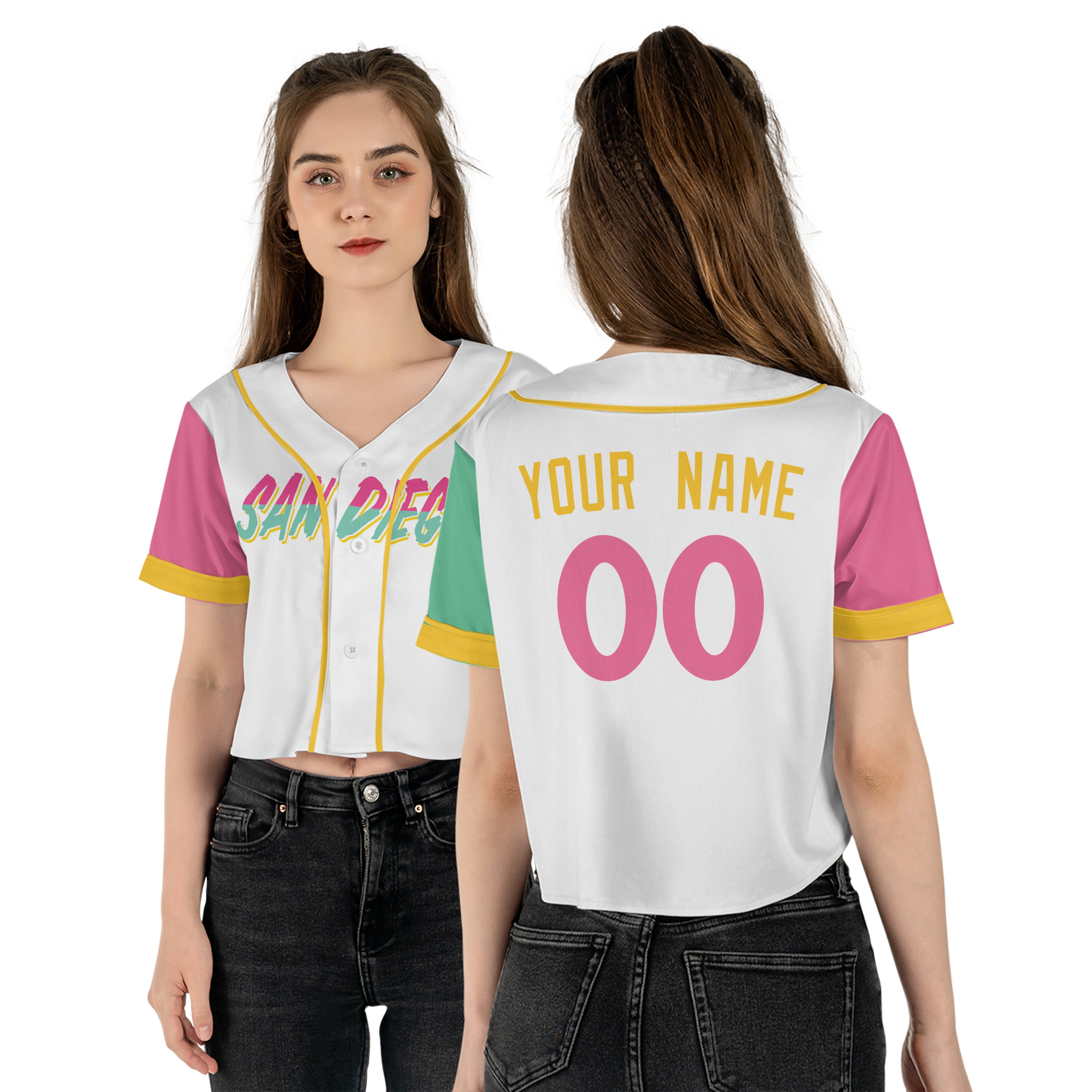 Personalized San Diego Fan White Crop Top Baseball Jersey – San Diego Printed Home Style Custom Name & Number