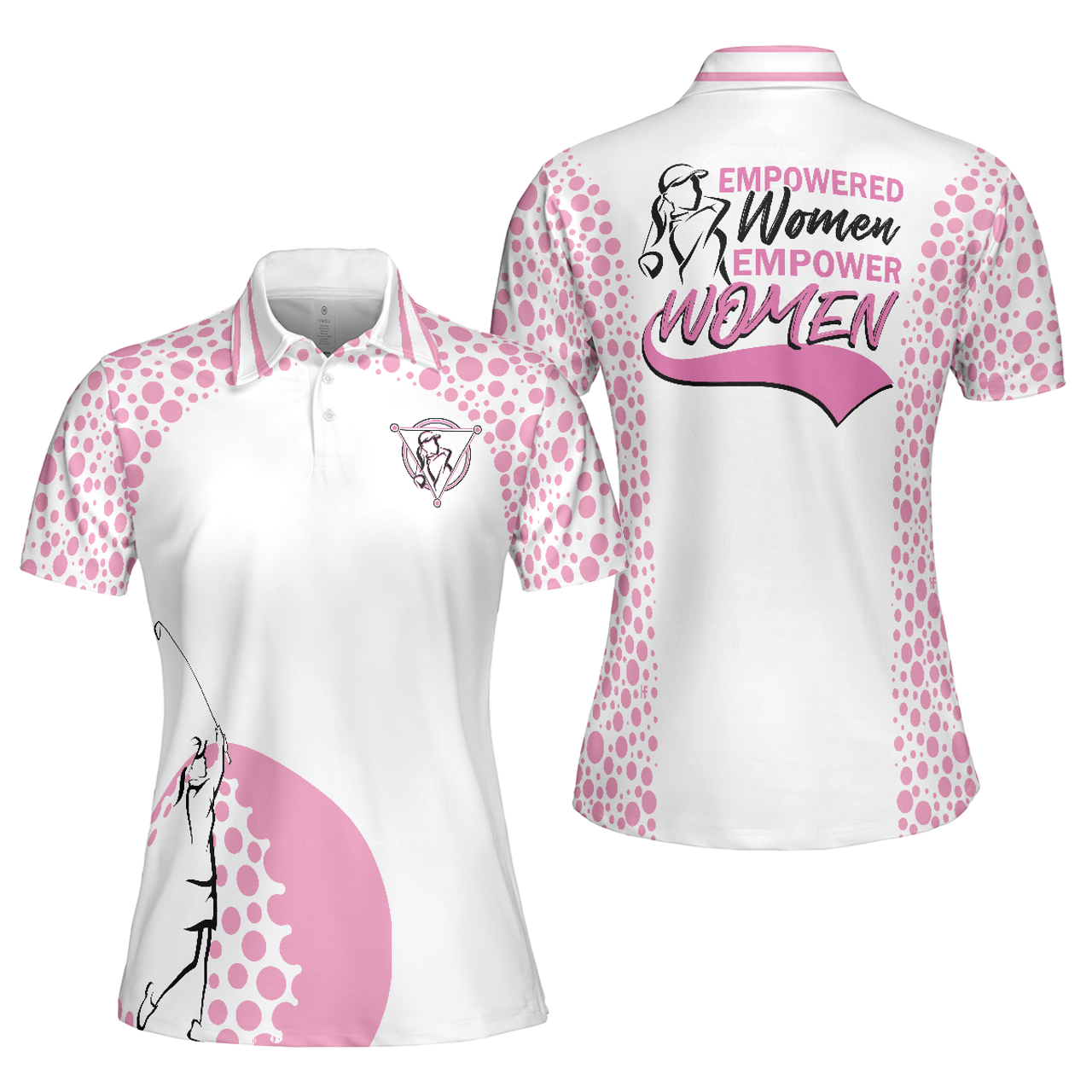 Personalized Women's Golf Shirt Polo - Empower White Pink Short Sleeve Golf For Ladies