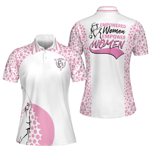 Personalized Women's Golf Shirt Polo - Empower White Pink Short Sleeve Golf For Ladies