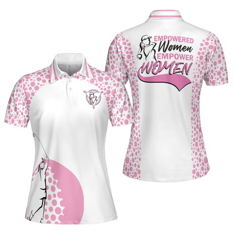 Personalized Women's Golf Shirt Polo - Empower White Pink Short Sleeve Golf For Ladies