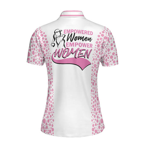 Personalized Women's Golf Shirt Polo - Empower White Pink Short Sleeve Golf For Ladies