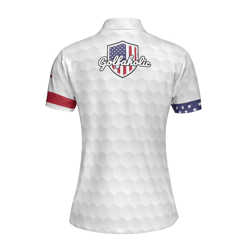 Personalized Women's Golf Shirt Polo - Golf American Flag Girl Short Sleeve