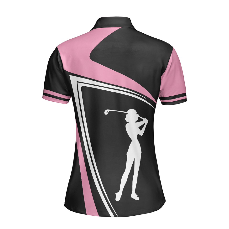 Personalized Women's Golf Shirt Polo - Golf Girl Black And Pink Short Sleeve Best Golf Gift