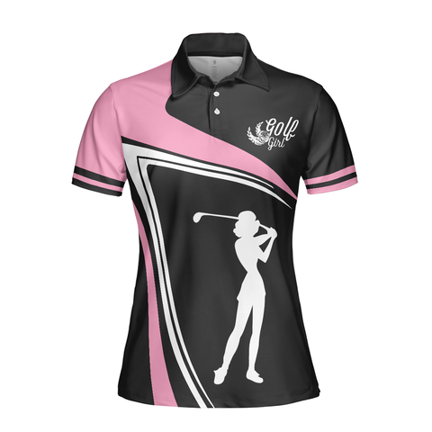 Personalized Women's Golf Shirt Polo - Golf Girl Black And Pink Short Sleeve Best Golf Gift