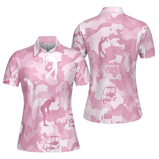 Personalized Women's Golf Shirt Polo - Golf Girl Camouflage Short Sleeve