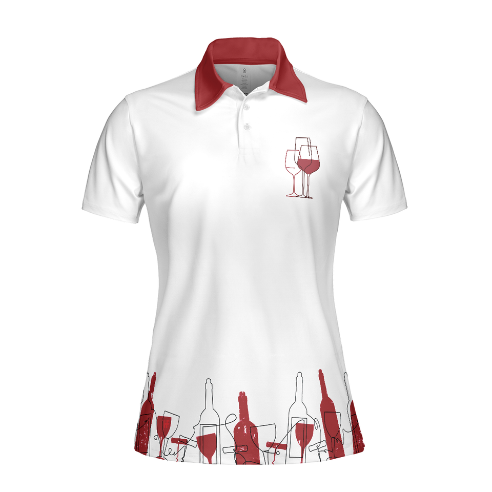 Personalized Women's Golf Shirt Polo - Golf Girl Short Sleeve White And Red For Wine Lovers