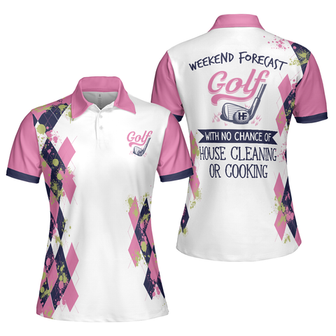 Personalized Women's Golf Shirt Polo - Golfing Weekend Forecast Golf Short Sleeve