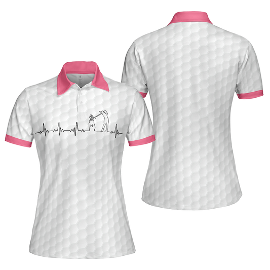 Personalized Women's Golf Shirt Polo - Heartbeat Golfer Short Sleeve Golf For Ladies