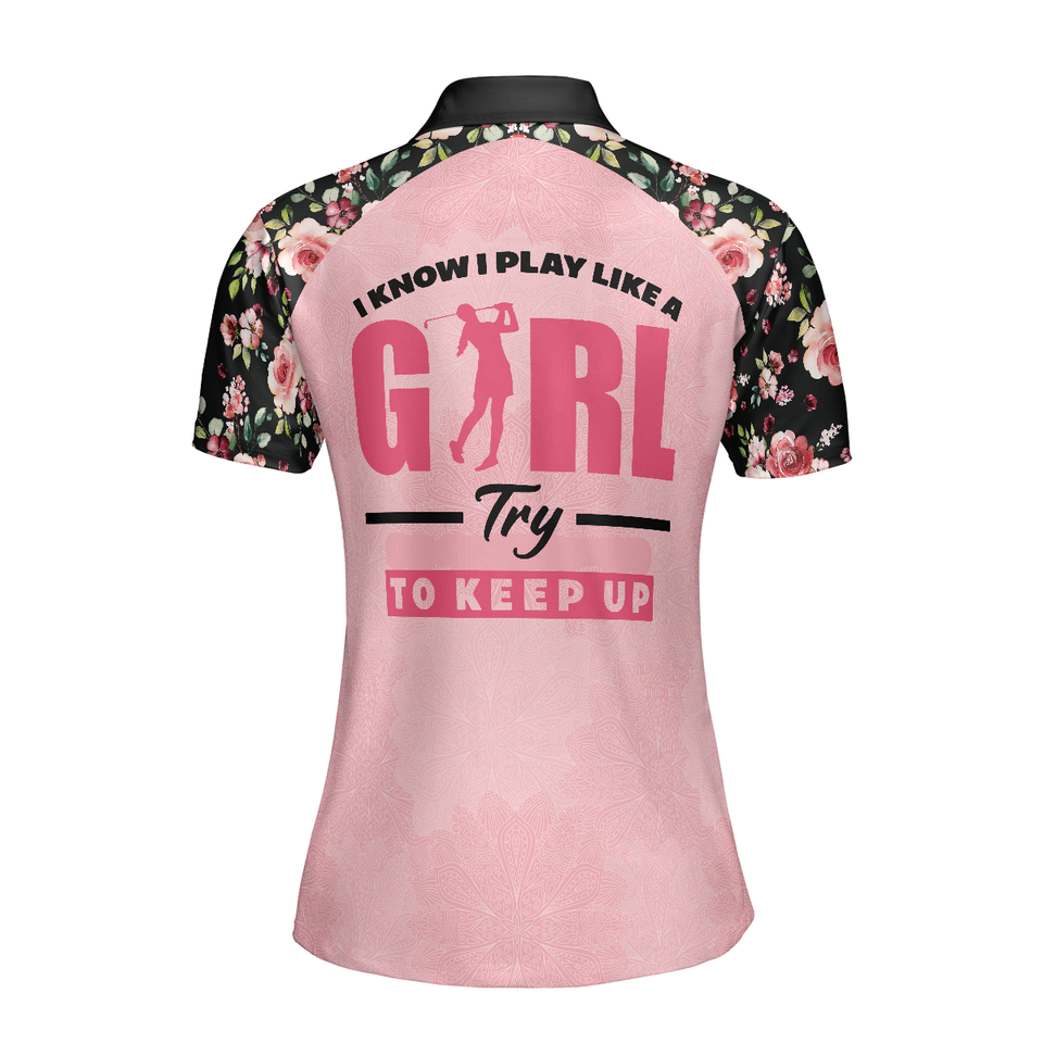 Personalized Women's Golf Shirt Polo - Elegant Flower Pattern Golf Short Sleeve