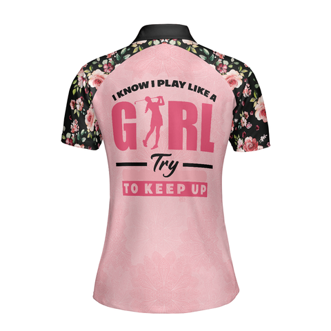 Personalized Women's Golf Shirt Polo - Elegant Flower Pattern Golf Short Sleeve