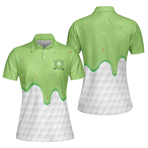 Personalized Women's Golf Shirt Polo - Ice Cream Melting On Golf Ball Cone Golf Short Sleeve