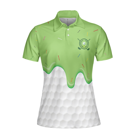 Personalized Women's Golf Shirt Polo - Ice Cream Melting On Golf Ball Cone Golf Short Sleeve