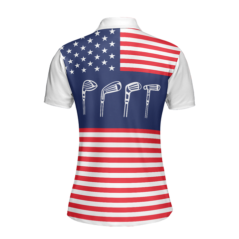 Personalized Women's Golf Shirt Polo - Lady Squad America Flag Golf Short Sleeve