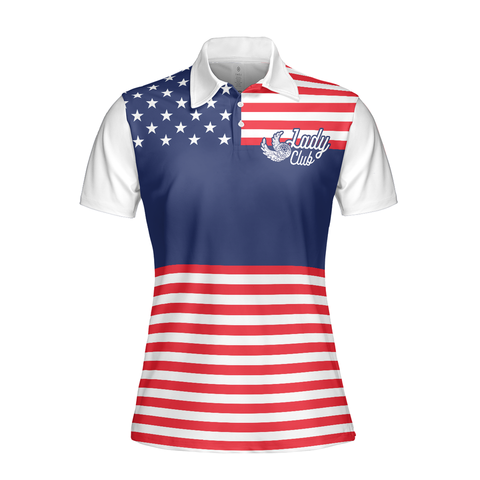 Personalized Women's Golf Shirt Polo - Lady Squad America Flag Golf Short Sleeve