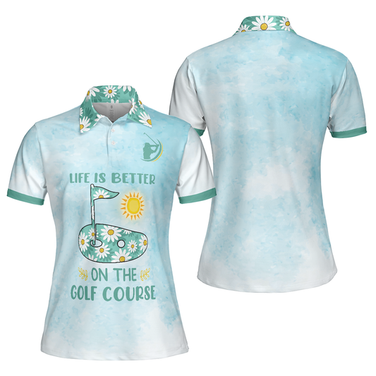 Personalized Women's Golf Shirt Polo - Life Is Better On The Golf Course Light Blue Tie Dye