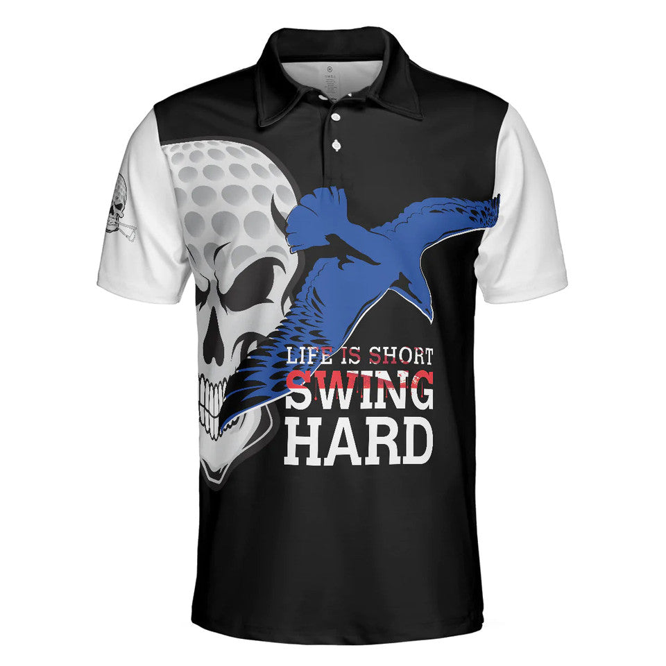 Personalized Men's Golf Shirt Polo - Life Is Short Swing Hard Skull Albatross Golf Gift