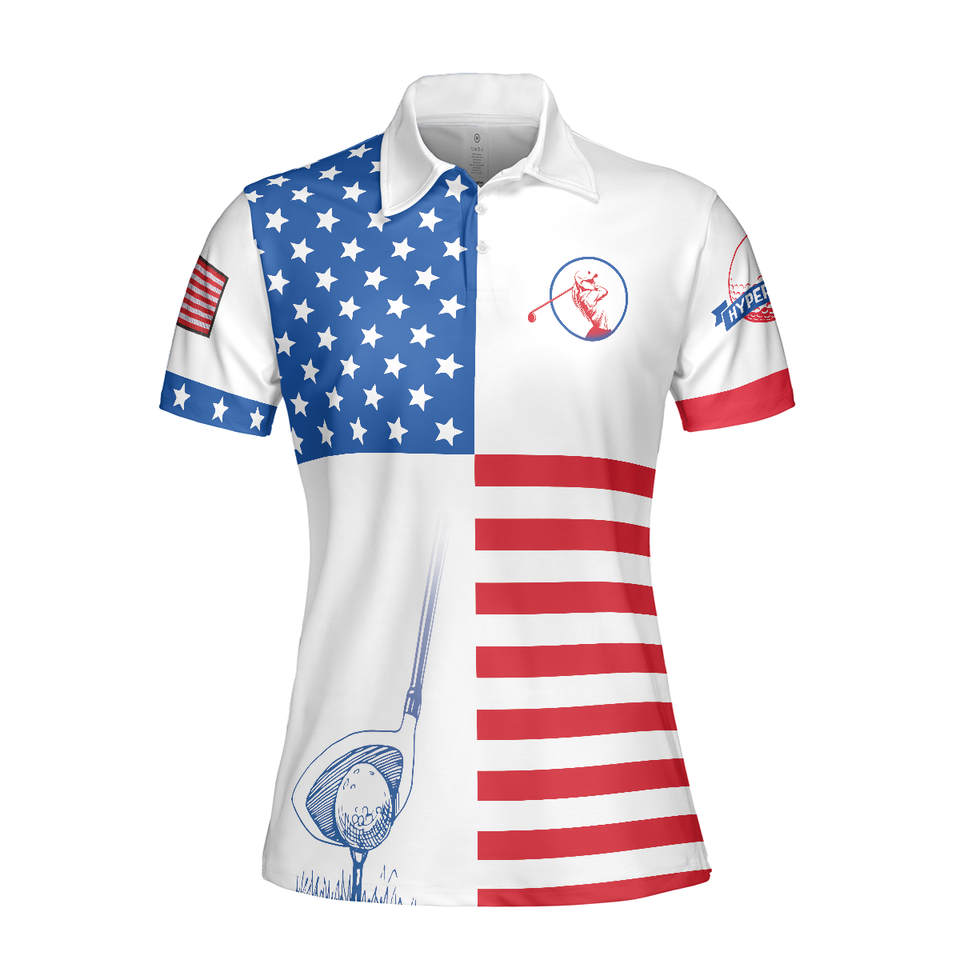 Personalized Women's Golf Shirt Polo - American Flag Golf Unique Gift For Ladies And Golfers