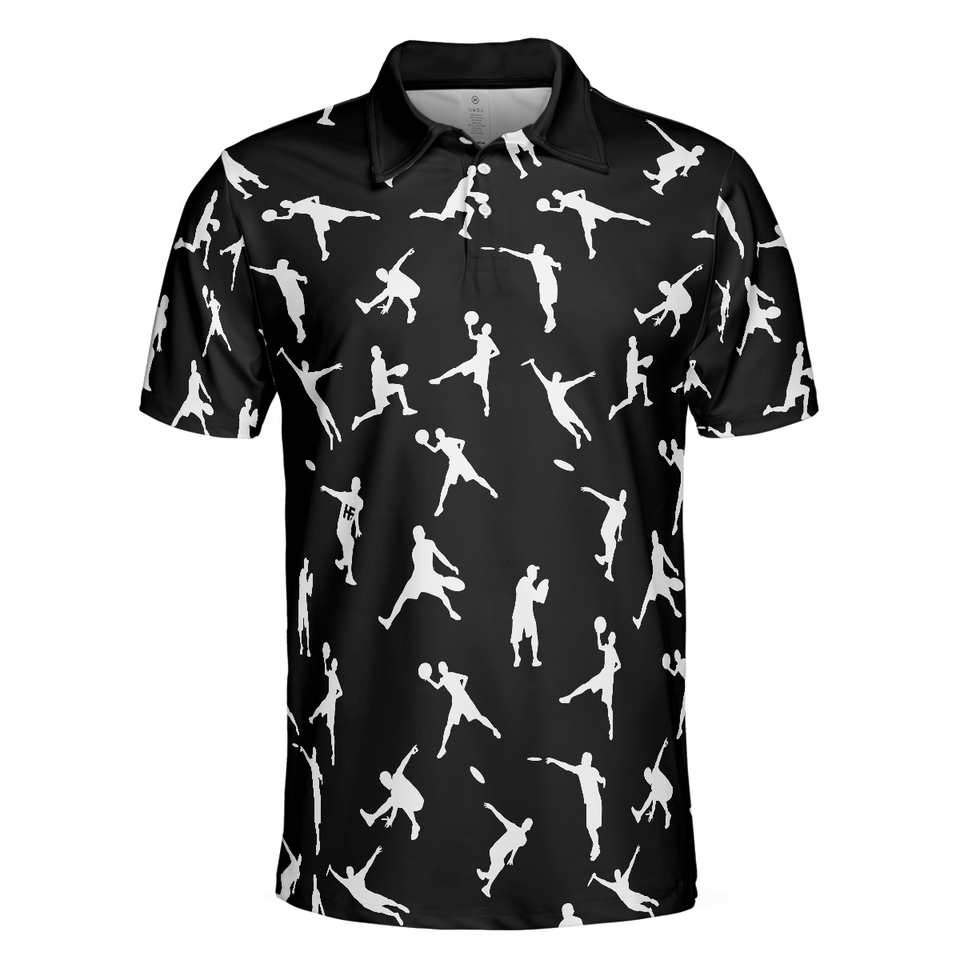 Personalized Men's Golf Shirt Polo - Silhouette Playing Disc Golf Black And White Pattern