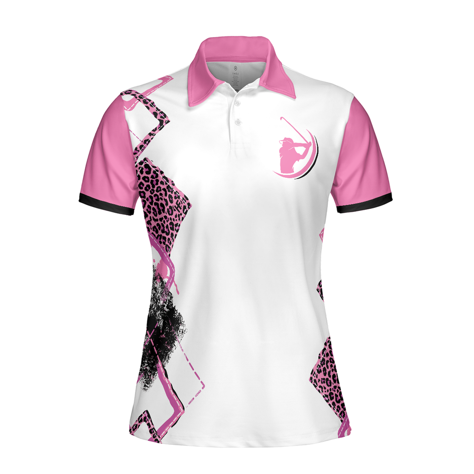 Personalized Women's Golf Shirt Polo - Pink Leopard Gift For Ladies Who Love Wine And Golf