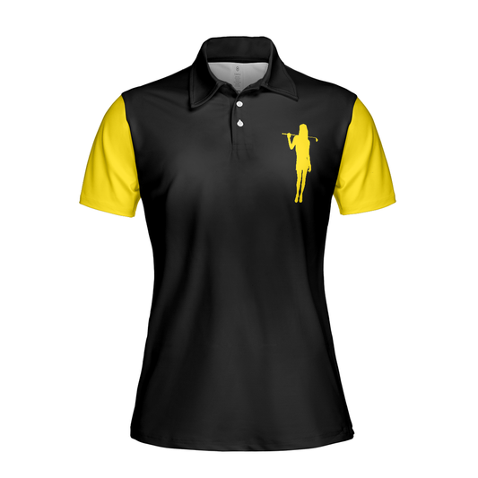 Personalized Women's Golf Shirt Polo - Definition Of Golf Girl Black And Yellow