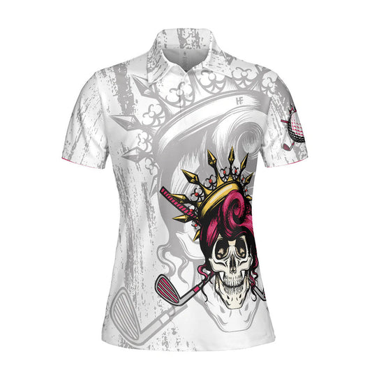 Personalized Women's Golf Shirt Polo - Black And White Skull Golf Cool Gift For Female Golfers