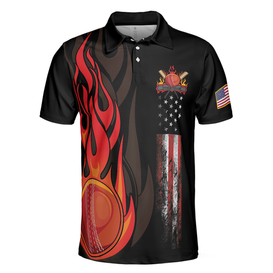 Personalized Men's Golf Shirt Polo - Cricket Flame Sleeve American Flag Best Gift For Golfers