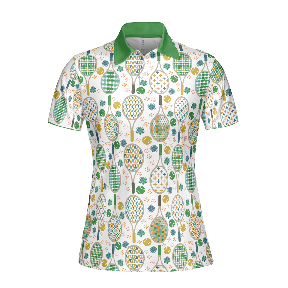 Personalized Women's Golf Shirt Polo - Tennis Pattern Short Sleeve Golf For Ladies