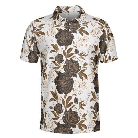 Personalized Men's Golf Shirt Polo - Vintage Peonies And Roses Pattern Best Gift Golf