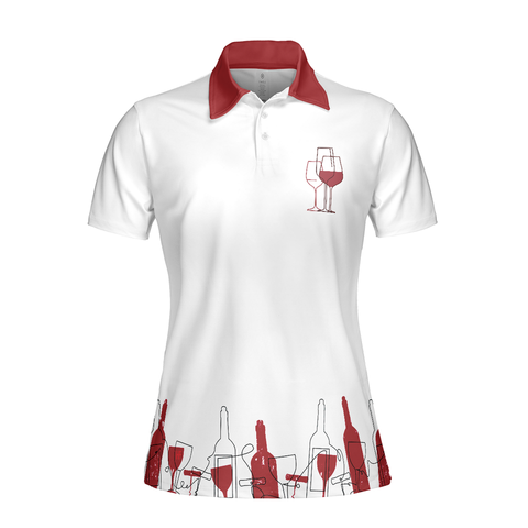 Personalized Women's Golf Shirt Polo - Golf Girl White Red For Wine Lovers Best Gift For Golfers