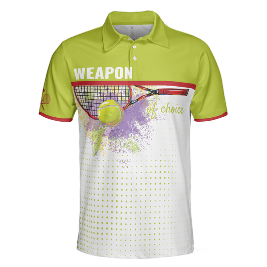 Personalized Men's Golf Shirt Polo - Weapon Of Choice Short Sleeve Tennis Racket Golf Gift