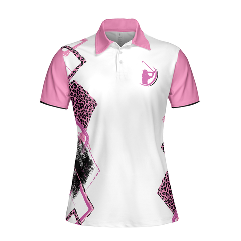 Personalized Women's Golf Shirt Polo - Pink Leopard Pattern Golf Grip It Rip It Sip It Sleeve